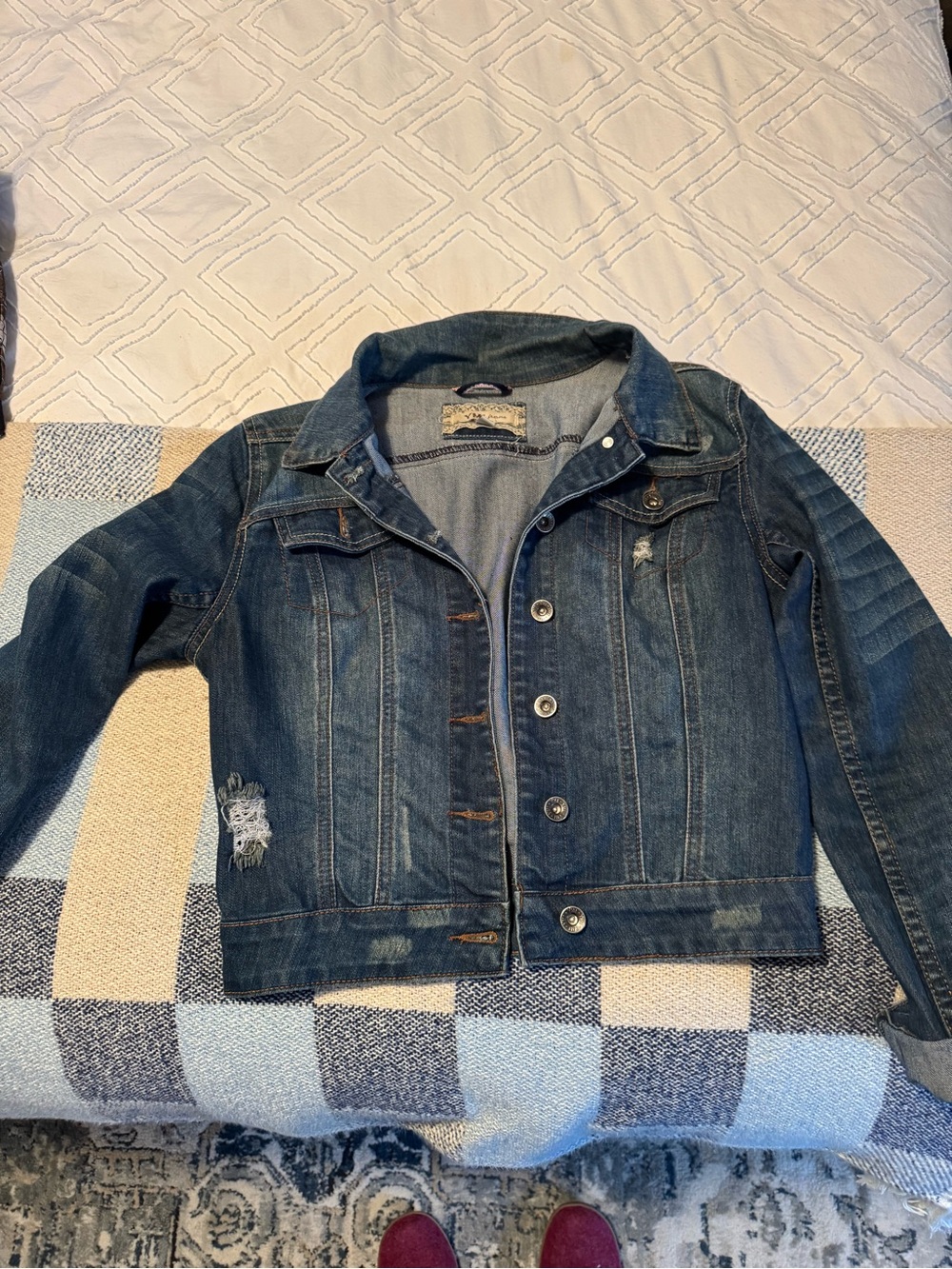 YMI Dark Blue Distressed Women's Denim Jacket